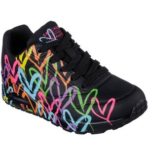 Skechers JGoldcrown Black Sneakers with Colorful Heart Design